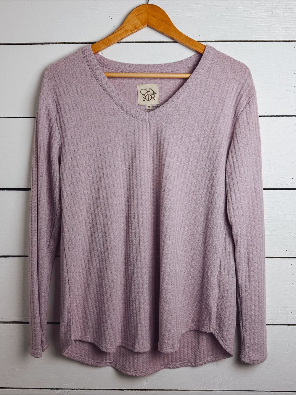 Chaser Lavender Waffle V-Neck Long Sleeve Top